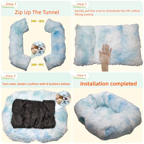 XxingSheep Extra Large Cat Tunnel Bed Plush Cat Cave for Indoor Cats - color: Azure Blue