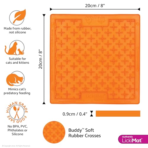 LickiMat Classic Buddy, Cat Slow Feeder Lick Mat, Boredom Anxiety Reducer; Perfect for Food, Treats, Yogurt, or Peanut Butter. Fun Alternative to a Slow Feed Cat Bowl or Dish, Orange - color: Orange