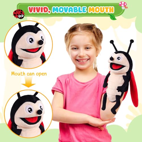 Animal Hand Puppets 11 Inch Insect Plush Ladybug Ant Dragonfly Caterpillar Puppet Toys Role-Play Puppets for Kids Storytelling Imaginative Pretend Play Teaching Preschool(Ladybug) - style: Ladybug