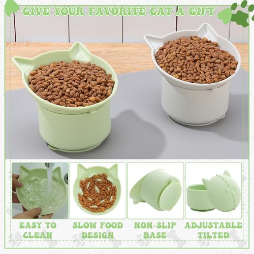 2Pack Slow Feeder Cat Bowls Silicone Tilted Raised Pet Bowl - color: Gray, Green