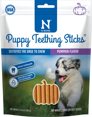 N-Bone Puppy Teething Sticks, Pumpkin Flavor, Natural Puppy Chew Sticks & Teething Treats, SQF Certified, Made with Rice Flour for Easy Digestion, Calcium Enriched (3.7oz) - size: 3.7 Ounce (Pack of 1)