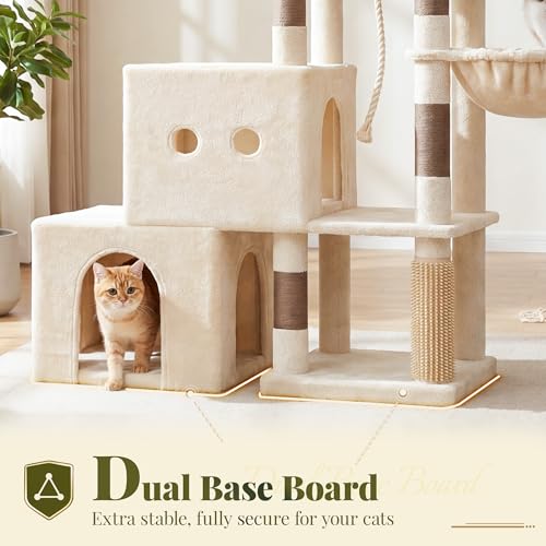 Hey-brother Cat Tree Tower with Steped Climbing Condos, Platforms, MPJ061MJ - color: Beige and Brown
