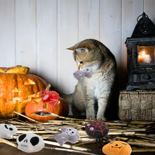 6pcs Halloween Catnip Toy，Indoor Pumpkin Ghost Shaped Cat Toy Plush Interactive Chew Bite Toys for Cat Kitten Indoor Festive Holiday Cat Lover Gift - color: Halloween