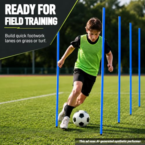 6 Pcs 5FT Adjustable Agility Training Poles for Soccer,Basketball,Football,Dog,Horse Training-Speed and Agility Training Equipment Sports Training Sticks with Stainless Steel Ground Nails - color: Blue