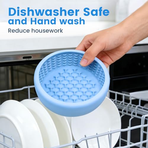 Dog Lick Bowl,Freezeable Anxiety Relief Non-Slip Silicone Treat Bowl,Durable Anti-Choking Long-Lasting Enrichment Slow Feeder Licking Mat for Mediuml Large Breed, BPA Free Silicone Dishwasher Safe - color: light blue, size: L