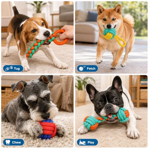 Aitmexcn Dog Rope Toys, 6 Pack Cotton Puppy Teething and Chew Toys - size: 6 Pack-Medium