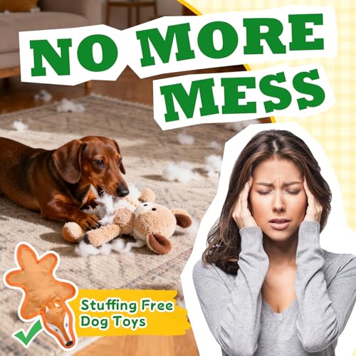 No Stuffing Dog Toys, Tough Durable Plush Chew Toy for Boredom and Teething, Squeaky Dog Toys for Small Medium Large Dogs to Keep Them Busy (5 Pack)