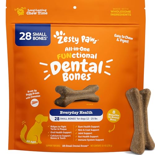 Zesty Paws Functional Dental Bones for Small Dogs - Plaque & Tartar Control - Supports Gut, Skin, Coat, Hip, Joint & Immunity