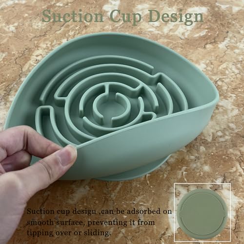 Pet Puzzle Bowl, 2 Cups Silicone Slow Feeder Dog Cat Bowl with Suction Cups, Non Slip Puzzle Bottle Lick Mat for Boredom and Anxiety Reduce,Preventing Choking, Dishwasher Safe (Green)