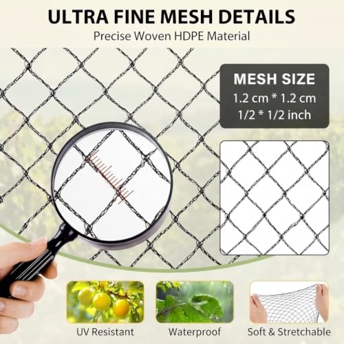Bird Netting 7.5x100 FT Heavy Duty 1/2 Inch Mesh Garden Netting - size: 7.5x100 FT
