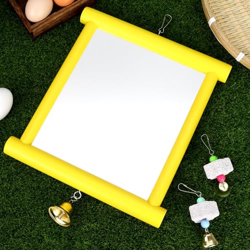 1 Pcs Chicken Mirror Toys Large 12x10 Inch Hanging Swing Mirror with Bell