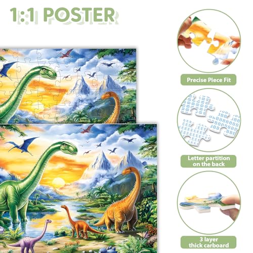 100 Piece Puzzles for Kids Ages 4-6 6-8 8-10 Year Old - color: Dinosaurs