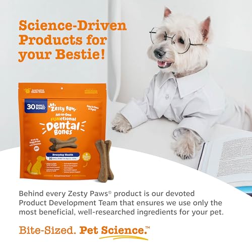 Zesty Paws Functional Dental Bones for Small Dogs - Plaque & Tartar Control - Supports Gut, Skin, Coat, Hip, Joint & Immunity