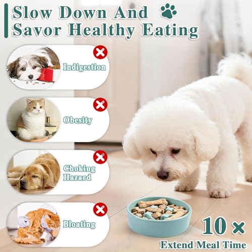 Ceramic Slow Feeder Dog Bowls, 0.6 Cups Dog Food Dish for Small Breed - color: Light Green-M