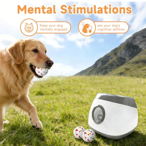 Automatic Dog Ball Launcher, 6 ETPU Balls, Adjustable Distance - color: Grey-XL