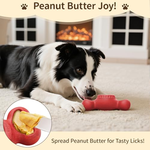 3-in-1 Enrichment Dog Toy for Aggressive Chewers, Frozen Treat Toy & Interactive Treat Dispenser with Peanut Butter Grooves, Long Lasting Slow Feeder Chew Toy for Large Dogs,Easy to Clean,Red - color: Red