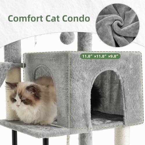 Gitelsnour Cat Tree, 43.3'' Cat Tower with Hammock for Kittens GCT004SW - color: Light gray, size: 43.3 inches