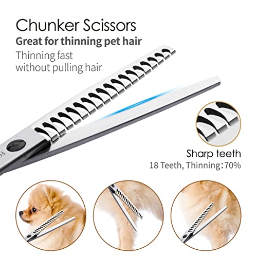 Professional 7.5" Dog Grooming Scissors Kit 4pcs, JP 440C Stainless Steel Curved Blender Straight Chunker Shears for Dog Cat and Pets (7.5 in Kit, Gold) - size: 7.5 inch, style: Kit