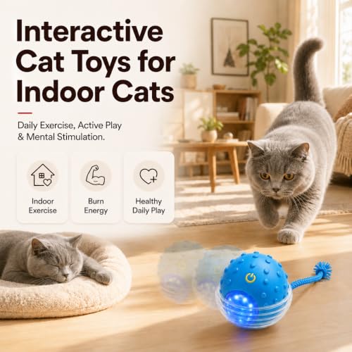 Interactive Rolling Cat Ball, Motion Activated Automatic Cat Toy - color: Blue