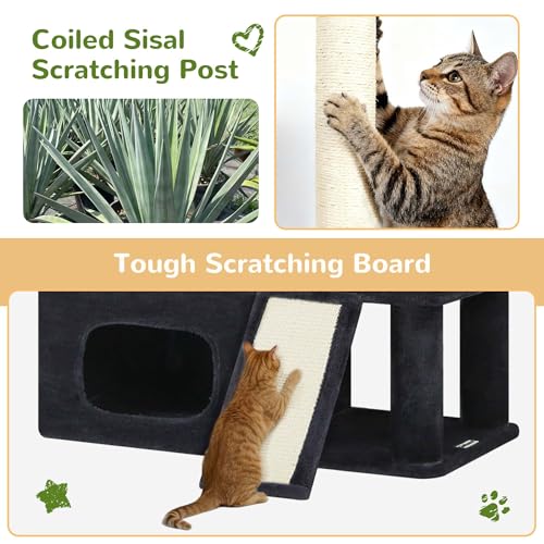 Globlazer 85 Inch Tall Cat Tree for Large Cats, Multi-Level Cat Tower for 4+ Cats with 3 Condos, 2 Hammocks & Sisal Posts, Heavy Duty Cat Tree Tower for Maine Coon, S85, Dark Grey - color: Dark Gray, size: 85 Inch