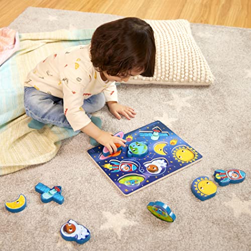 B. toys Outer Space Chunky Puzzle, Peek & Explore Wooden Puzzle, Wood Toys - style: Space