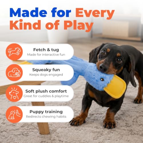 Best Pet Supplies Interactive Squeaky Dog Toy - Crinkle Duck, Blue - color: Crinkle Duck (Blue), size: Large