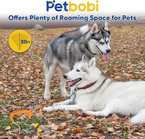 Petbobi Dog Tie Out Cable and Stake, 30ft Heavy Duty Dog Leads for Yard - color: Blue, size: 30 ft (120 lbs)