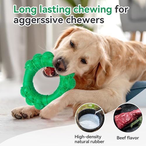 Indestructible Dog Chew Toys for Aggressive Chewers, Super Dog Chewer Toys for Medium Large Dogs, Interactive Dogs Ring Toy, Heavy Duty Teething Toys - color: Dark Green