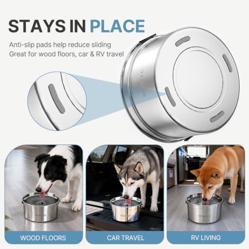 SCHITEC No Spill Dog Water Bowl, 3.2L/108oz Stainless Steel Slow Water Bowl