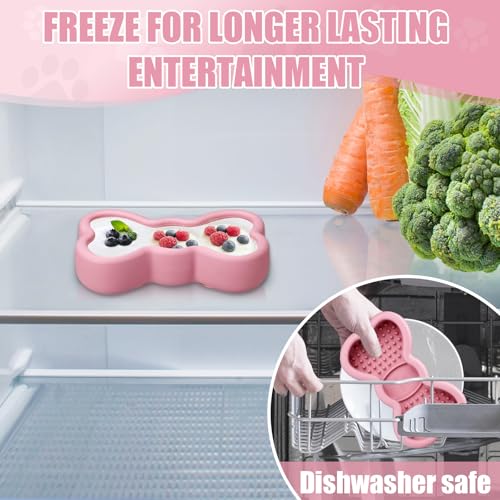 Lick Mat for Dogs, Animire Anti-Spilled Bow Tie Lick Bowls for Anxiety Relief, Silicone Slow Feeder Licking Pad with Suction Cups, Freezeable Dog Enrichment Toy for Boredom and Distraction(Pink,S) - color: A-Pink, size: S