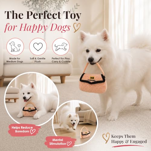 Dog Diggin Designs Chewnel Plush Dog Toy Purse | Luxury-Inspired Parody Designer Handbag with Squeaker, Soft Plush Fashion Dog Toy – Haute Couture Purses & Handbags - color: Pink Purse, size: One Size
