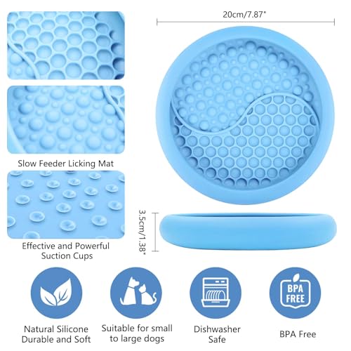 Dog Lick Bowl, Non-Slip Lick Mat Slow Feeder for Dogs & Cats - color: Light Blue, size: Large