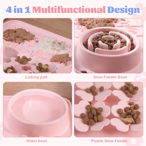 Silicone Lick Mat for Dogs & Cats – Slow Feeder Dog Bowl, Non-Slip Licking Mat for Large & Small Breeds, Puzzle Feeder & Snuffle Mat for Fast Eaters, Interactive Pet Food Mat with Spatula - color: Pink