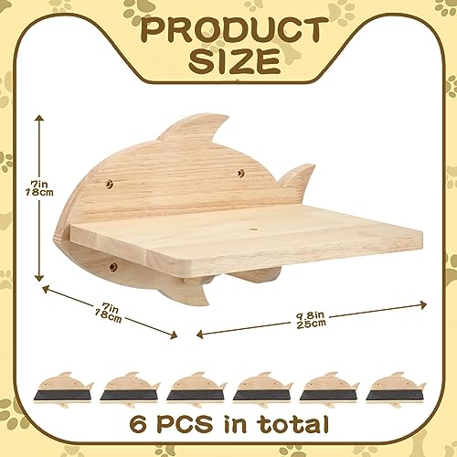 Lenwen 6 Set Cat Wall Shelves, Wood Cat Climbing Step, Wall Mounted,Fish - style: Fish