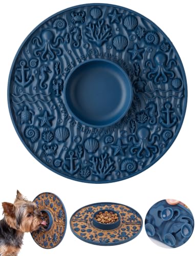 ZooZoo 2-in-1 Dog Lick Mat & Slow Feeder Bowl, Silicone Suction Cups, Blue