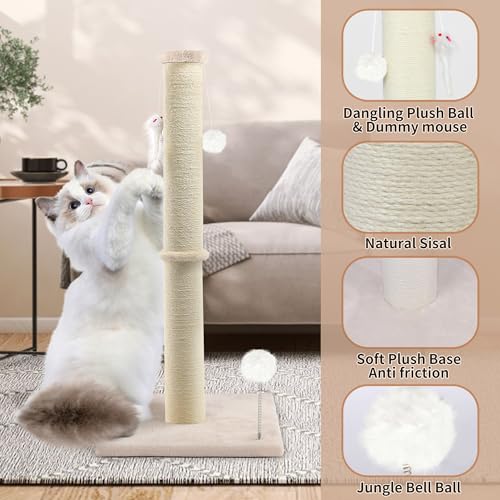 36 Inch Tall Cat Sisal Scratching Post for Indoor Cats, Beige - color: Beige