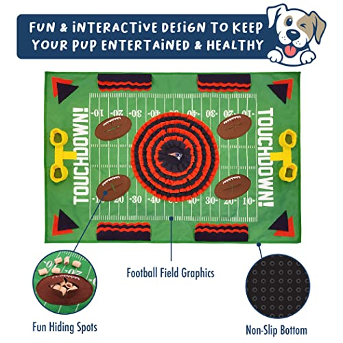 NFL New England Patriots Pet Snuffle Mat, Football Field Feeding Game, Interactive Dog Sniffing Food Puzzle Mat Toy, Pet Foraging Mat, Slow Feeding Healthy Cat, Pet Treat Puzzle