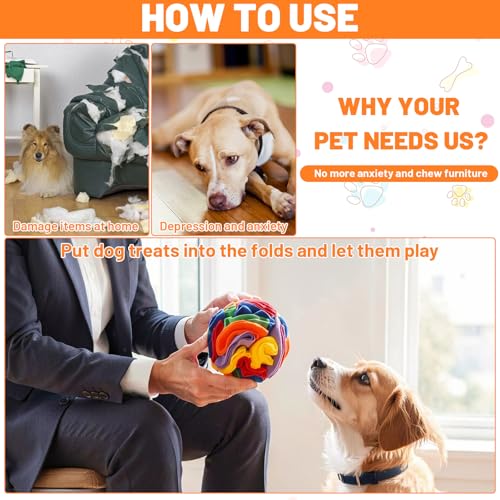 3 Packs Snuffle Ball for Dogs - Sniffle Interactive Treat Ball, Stress Relief, Slow Feeder, Puzzle Toy for Small Medium Dogs Cats, Soft Polar Fleece, Rainbow, Vitality Orange & Ocean Blue, 5.9 Inches - size: 5.9 inches
