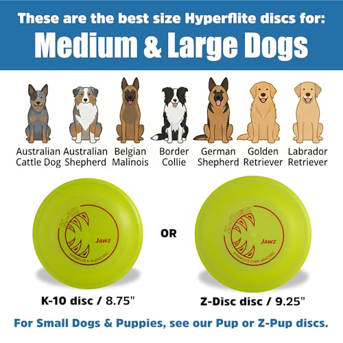 Hyperflite K-10 Jawz Puncture Resistant Dog Flying Disc, Medium-Large - color: Glow