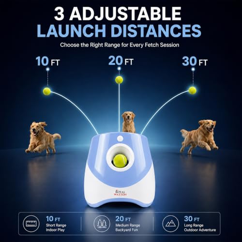 Automatic Ball Launcher for Dogs with 10 Balls, Rechargeable Fetch Machine - color: Blue