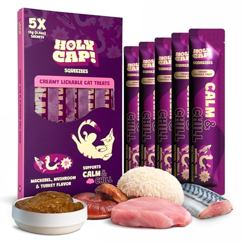 Lickable Cat Treats, Mackerel & Turkey Purée, 0.5 oz, 5 Pack