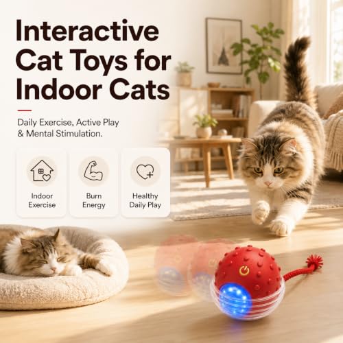 Interactive Rolling Cat Ball, Motion Activated Automatic Cat Toy - color: Crimson