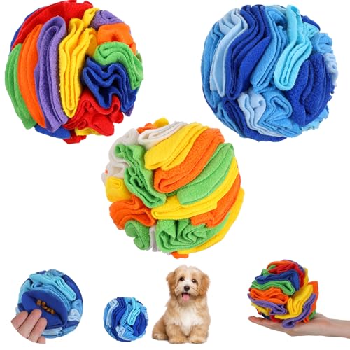 3 Packs Snuffle Ball for Dogs - Sniffle Interactive Treat Ball, Stress Relief, Slow Feeder, Puzzle Toy for Small Medium Dogs Cats, Soft Polar Fleece, Rainbow, Vitality Orange & Ocean Blue, 5.9 Inches - size: 5.9 inches