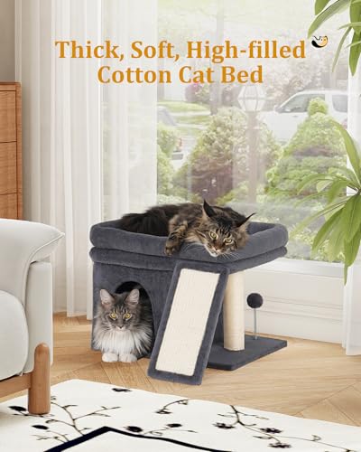 Aechonow Cat Tree for Large Cats, 20x16.5 Perch Bed for Adult Senior Cats - color: L—14''Dark Grey