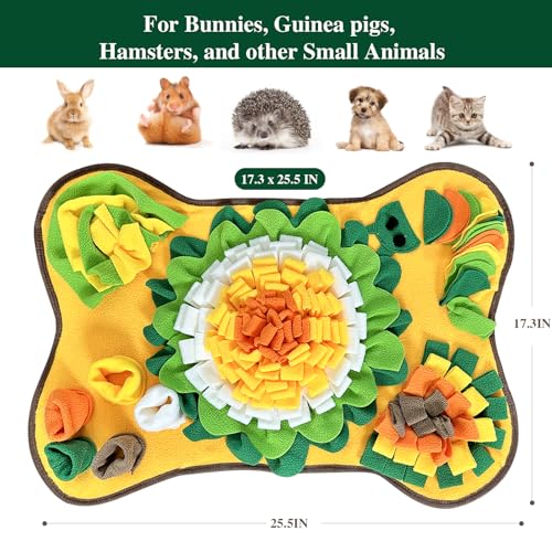 Rabbit Foraging Mat Snuffle Mat, Interactive Bunny Toys Feed Game for Boredom, Small Pet Puzzle Toy, Yuoaes 17.3" x 25.5" Polar Fleece Nosework Feeding Mat for Rabbits, Guinea Pigs, Ferrets