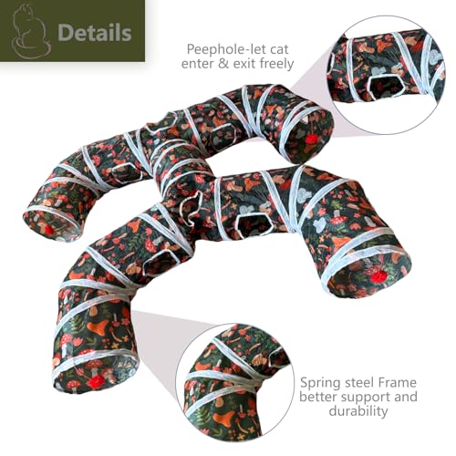 Foldable H-Shaped Cat Tunnel Toy with Interactive Playing Balls - 4 Exits for Cats, Kittens, Rabbits & Small Pets Collapsible Play Tube for Indoor Fun & Exercise - color: Brown White