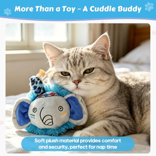 Catnip Interactive Cat Toys Plush Feather Indoor Cats Anxiety Relief - color: Elephant