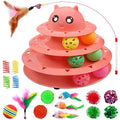 UPSKY 20 PCS Cat Toys Set with Teaser, Mice, Spring, and Various Ball Toys - color: B-Red
