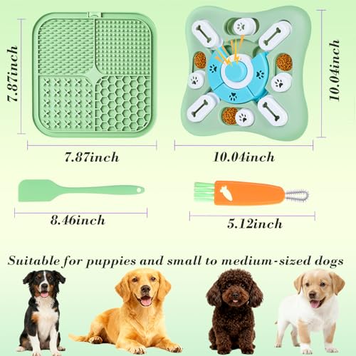 4-Piece Dog Puzzle Toy Set with Lick Mat and Slow Feeder - color: Green
