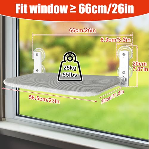 Sunhoo Cat Window Hammock Perch Cordless Perches Window Sill Seat Bed Foldable Stable Lounger Upgraded Suction Cup Easy Assembly Indoor Cats Kitty Shelf Hold Up to 55lbs (Light Gray, L) - color: light gray, size: L